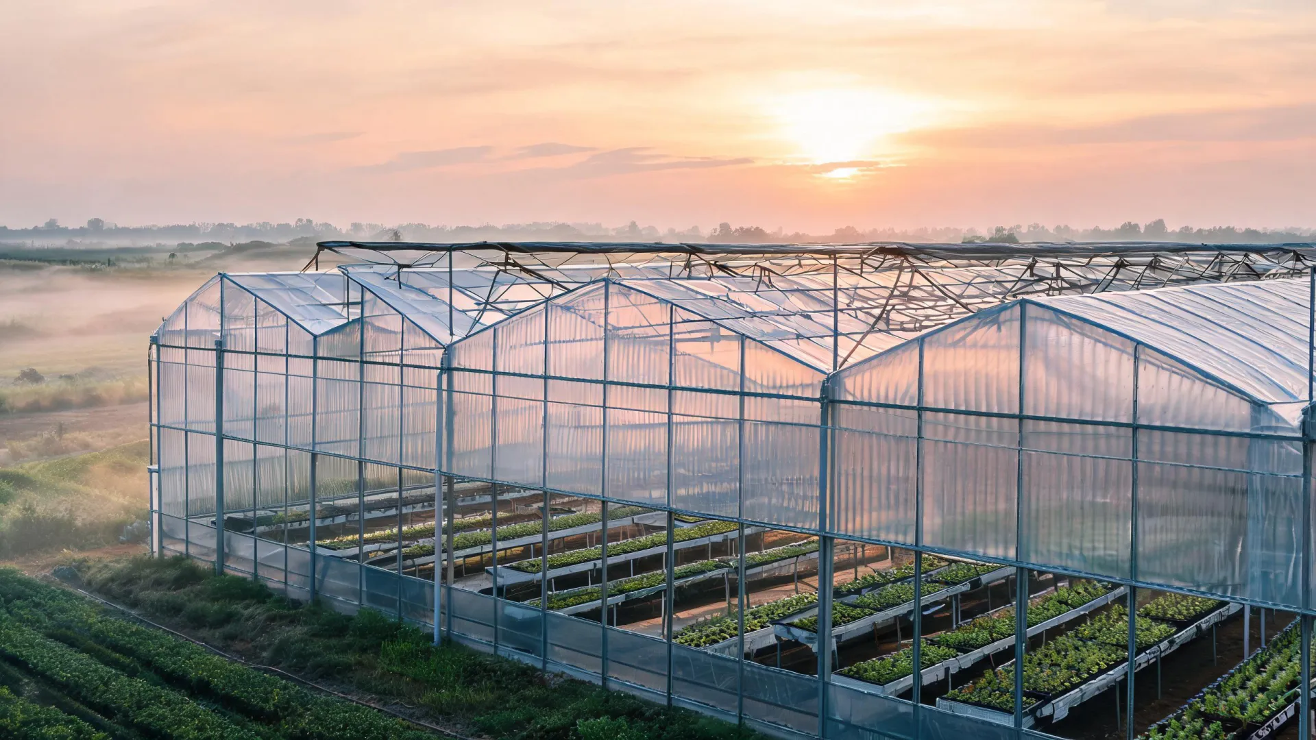 Polycarbonate greenhouse with seedling benches